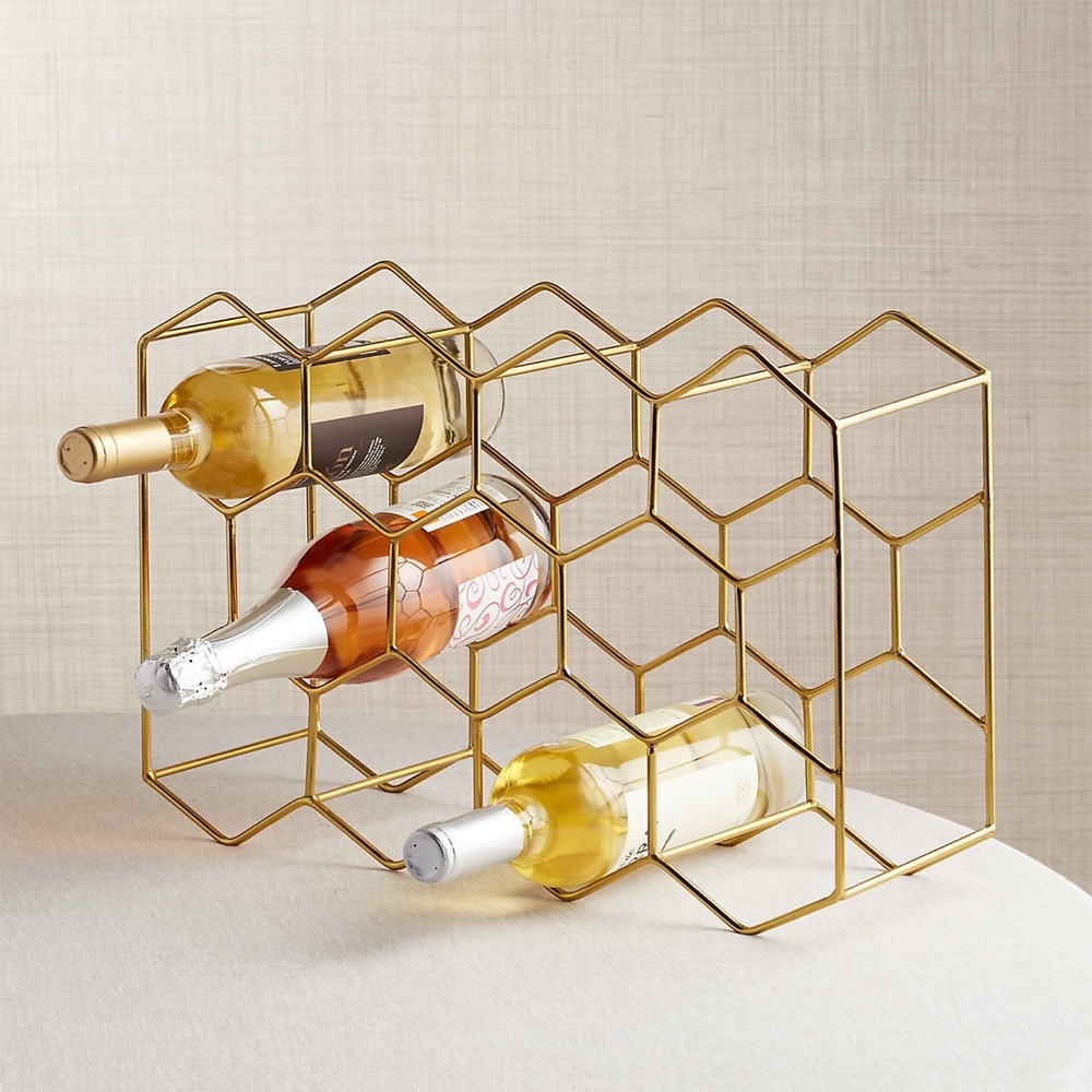 11-Bottle Gold Hexagon Wine Rack Crate & Barrel